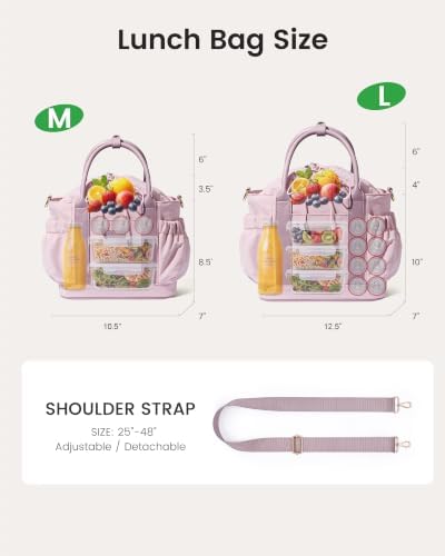Drawstring Insulated Lunch Bag Women,Adult Lunch Box,Pink