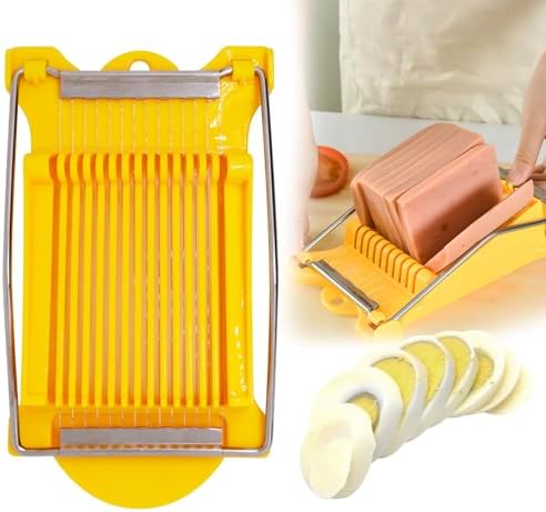 Egg Slicer for Hard Boiled Eggs, Food Slicer with 14 Stainless Steel Wires, Heavy Duty Hard Boiled Egg Cutter, Spam Slicer for Soft Fruit Strawberry Luncheon Meat Home Use (1Pcs, Yellow) by Unknown