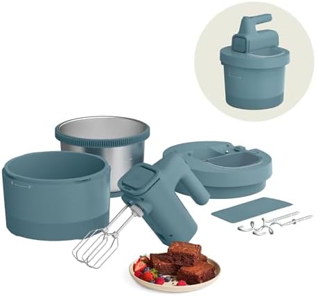 bella 3.5 Qt Hand & Stand Mixer, 2 in 1 Electric Mixer with Bowl, Dough Hook, Whisk & Egg Beater, Multifunctional Handheld Mixer for Baking, 200 Watt, Surf by bella