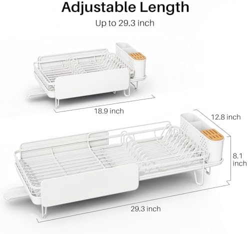 Large Dish Drying Rack for Kitchen Counter, Expandable, White