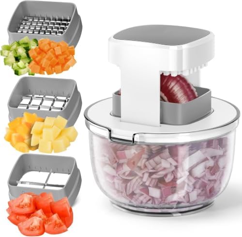 Vegetable Fruit Chopper Multi-functional Manual French Fries Cutter Potato Onion Tomato 3 Sizes Dicer with Bowl by Maxceysen