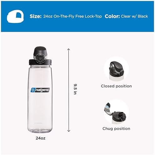 Nalgene 24 oz On The Fly Lock-Top Water Bottle, Clear w/Black - Image 3