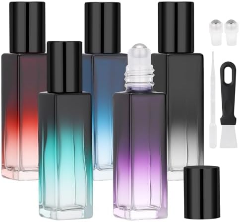 Segbeauty 0.34oz 5pcs Travel Empty Glass Roll on Perfume Bottles Refillable, 10ml Travel Size Essential Oils Roller Bottles with Dropper, Mini Liquid Containers for Eye Essence Bottle Small Containers by Segbeauty