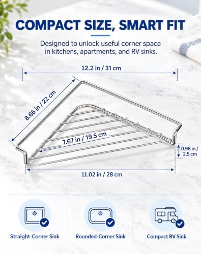 Sink Corner Drying Rack, Triangle Stainless Steel Dish Drainer，2 Pcs