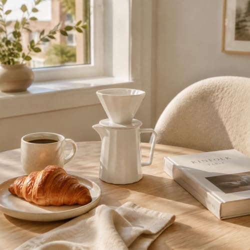 Pour Over Coffee Maker, Ceramic Coffee Dripper with Pot Set,White