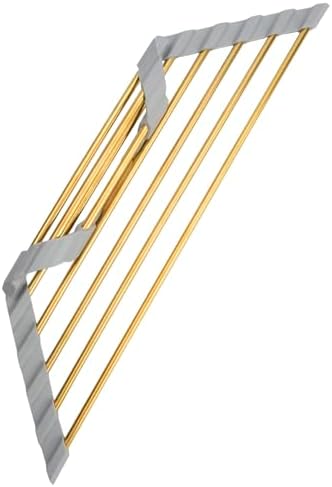Small Triangle Roll Up Dish Drying Rack, Stainless Steel Kitchen Foldable Sink Caddy Organizer Sponge Holder for Sink Corner, Gold