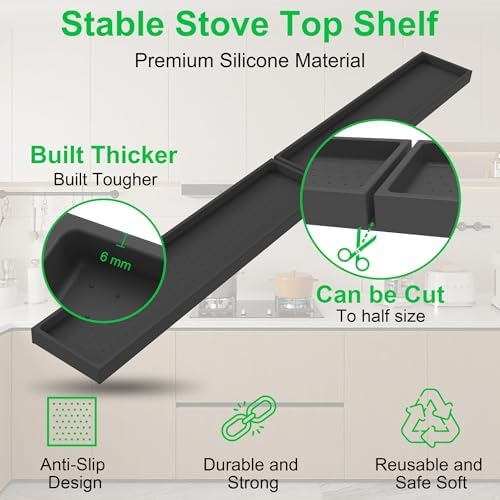 Silicone Magnetic Stove Top Shelf - 30 Inch Spice Rack Black