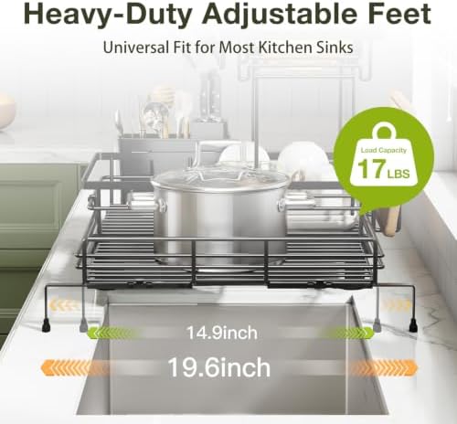 2-Tier Expandable Dish Drying Rack for Kitchen Counter, Black