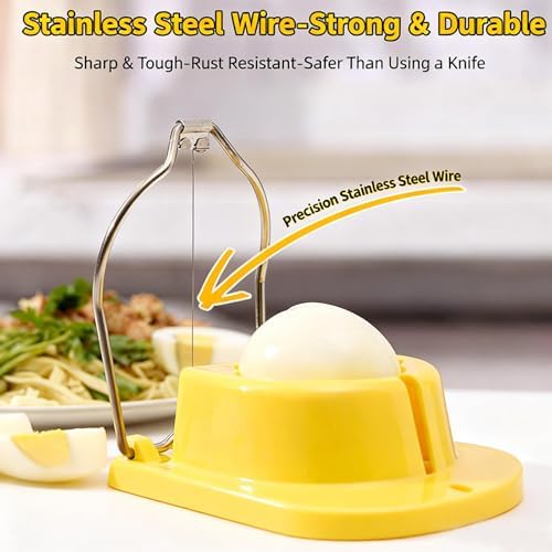 Egg Slicer, Semi-Round Curved Yellow Egg Cutter for Hard Boiled Eggs – Stainless Steel Wire Cutter with Ergonomic Handle for Salad, Cobb Salad, Avocado Toast & Food Garnish, Easy to Clean (1) - Image 4