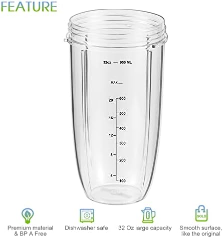 MEET JUICE 2-Pack 32oz Replacement Cups with Flip-Top To-Go Lids & Gaskets (4-Inch Diameter) ;Compatible with NutriBullet 600W/900W Series;NOT for Magic Bullet,Lean, RX - Image 5
