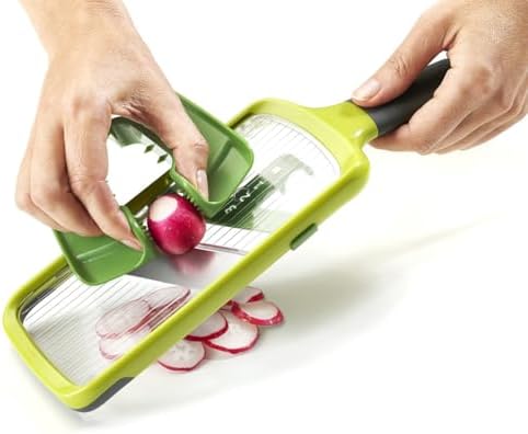 Joseph Joseph Multi-Grip Hand-held Kitchen Mandoline, Fruit and Vegetable Slicer with Food Grip and Adjustable Blades, Dishwasher Safe