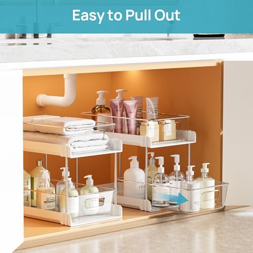4 Pack Pull Out Bathroom Under Sink Organizer (S-Standard, White)
