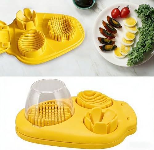 Egg Slicers with 3-Slice Modes Hard-Boiled Egg Cutter – Stainless Steel Blades,ABS Container with Lid for Kitchen,Salad & Sandwich Prep(Yellow) - Image 4