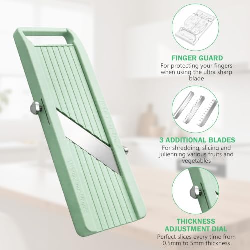 Mandoline Slicer for Kitchen, Upgrade Super Slicer for Vegetable, 3 Interchangeable Stainless Steel Blades, Handheld Vegetable Cutter for Cucumber, Potato, Carrot & More, Rustproof & Dishwasher-Safe