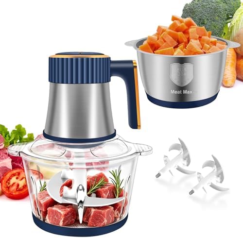 Food Processor, 5 Speed Meat Grinder with 2 Bowls(8 Cup+8 Cup), Blue by Hviww