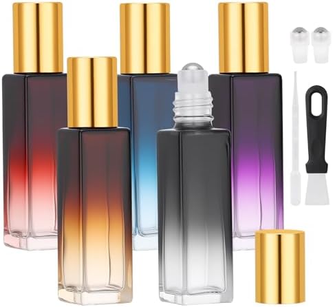 Segbeauty 0.34oz 5pcs Empty Rollerball Bottles Travel, 10ml Refillable Roller Bottles for Essential Oils, Mini Thick Glass Roll on Bottle with Dropper, Small Travel Cosmetic Liquids Containers by Segbeauty