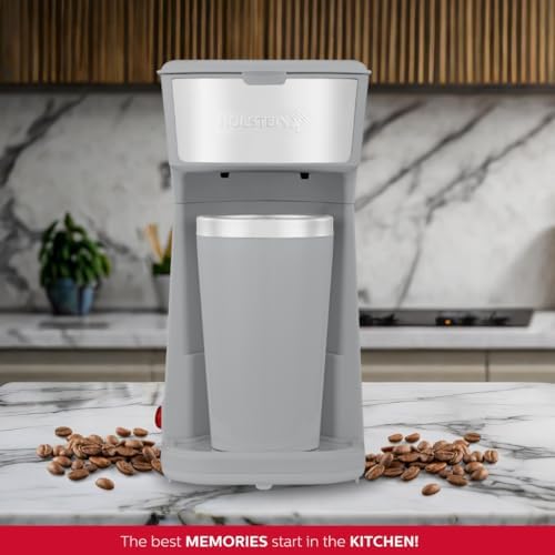 Holstein Housewares Personal Coffee Maker with 14oz Travel Mug – Compact One-Touch Brew Machine with Reusable Filter, Auto Shut-Off, Non-Stick Plate, Ideal for Home, Office, or Dorm. Grey - Image 6