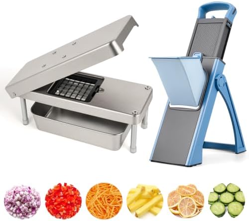 Stainless Steel Vegetable Chopper with Safety Mandoline Slicer & Container