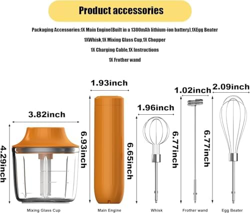 Cordless Hand Mixer, 4-in-1 Handheld Electric Mixer with Electric Whisk Frother & 10 oz Mini Food Chopper, USB-C Rechargeable 4-Speed Hand Mixer for Eggs, Cream, Coffee & Small-Batch Prep - Image 3