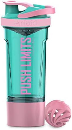 Fitness Workout Sports Protein Shaker Bottle 24-Ounce, Dual Mixing Technology with Shaker Balls & Mixing Grids Included, Twist and Lock Protein Box Storage Included