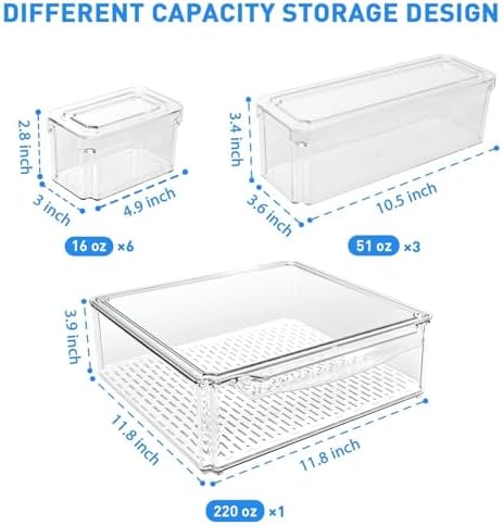 10 Pack Clear Fridge Organizers and Storage with Lids - Stackable