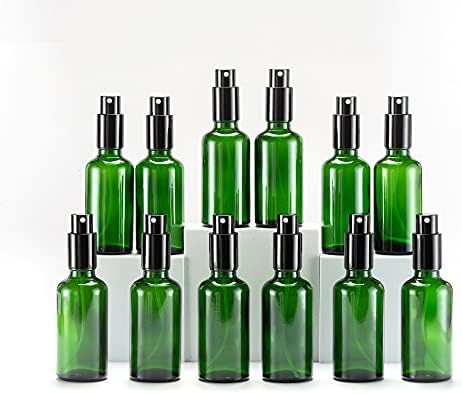 YIZHAO Green Glass Spray Bottles 2oz, with Small Fine Mist Spray, Metal Cap, Refillable for Essential Oil,Travel,Cleaning,Perfume,Aromatherapy,Makeup – 12 Pcs by YizhaoGlassSprayandDropperBottles