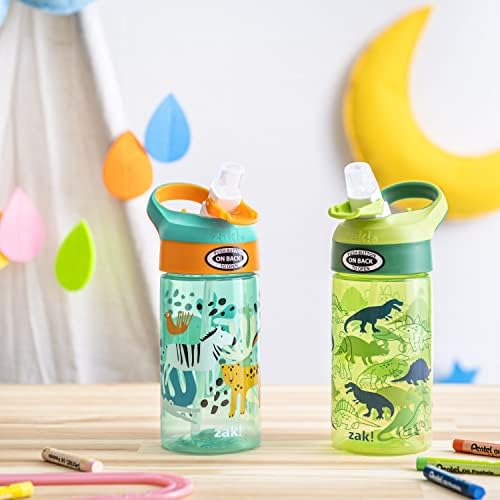 16oz Riverside Kids Water Bottle with Spout Cover and Built-in Carrying Loop, Made of Durable Plastic, Leak-Proof Water Bottle Design for Travel (Dino Camo & Safari, Pack of 2)