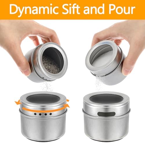 20 Pack Magnetic Spice Jars, Magnetic Spice Containers for Refrigerator, Seasoning Tins with Clear Top Lid, 240 PVC Spice Label Set