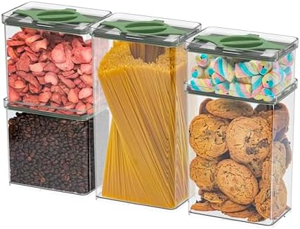 Airtight Pantry Storage Container 5 PC Set, Twist-Lock Lid, Green