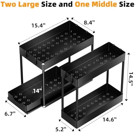 Under Sink Organizer 3 Pack, with Sliding Drawer, Black