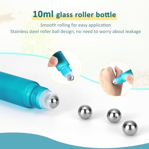 Kesell 10ml Glass Roller Bottles, 10-Pack, Light Blue - Image 5