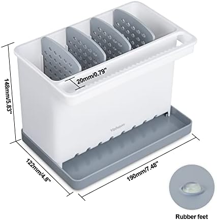 Sink Brush Holder for Kitchen Sink Sponge Caddy Countertop Organizer Plastic Dish Scrubber Holder with Dividers