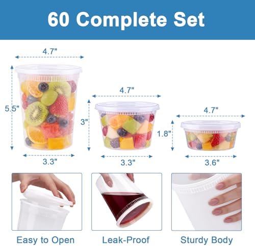 60 Sets Deli Containers With Lids, 8/16/32 Set Quart Containers