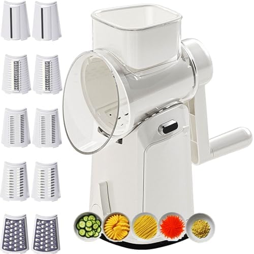 RULA Rotary Cheese Grater Hand Crank Vegetable Chopper Slicer Set, Fruit Cutter Veggie Shredder Food Dicer Chopping Cooking for Nuts Onion Tomato Potato Salad Garlic Cucumber Carrot and Cabbage by RULA