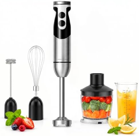 MegaWise 5-in-1 Hand Blender, Powerful Immersion Stick Blender with Titanium Reinforced Blades, 12-Speed Control, Includes Chopper, Beaker, Whisk & Frother for Smoothies & Baby Food by MEGAWISE