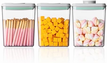 Pop Airtight Food Storage Containers with Lids- 3 Pcs Stackable One Button Opening Food Containers, Kitchen Pantry Storage Containers for Snacks Candy Salt Herbs Spices BPA-Free (1.2 QT * 3)