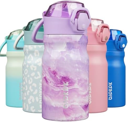 BJPKPK 14 oz Insulated Water Bottle, Straw, Handle, Stainless Steel Flask by BJPKPK