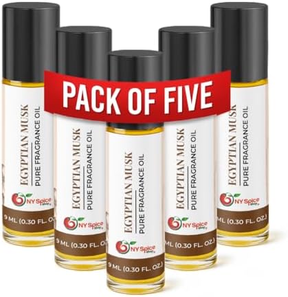 NY Spice Shop Egyptian Musk Fragrance – Pack of 5 Soft Floral Musk – Musky Essence & Oil Base Fragrance Blend with Enduring Aroma Tone – Traditional Arabic Perfume for Personal Scent Collection by NYSpiceShop