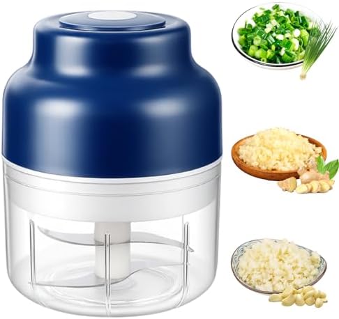 Electric Garlic Chopper,Mini Portable Veggie Choppers,USB Rechargeable,250ml Portable Electric Mini Food Chopper for Garlic,Onion,Ginger,Chilli,Fruit,etc(Blue) by Unknown