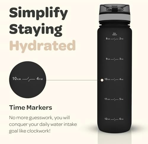 Motivational Water Bottle with Time Marker & Fruit Infuser 32 oz