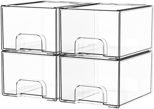 4 Pack Clear Stackable Storage Drawers,4.4'' Tall Acrylic Drawers