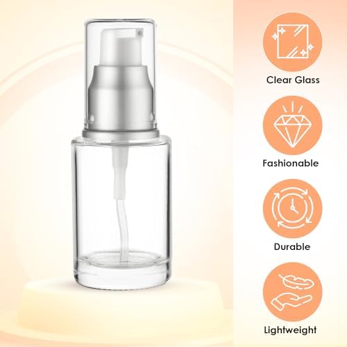 VitalUp Clear Glass Pump Bottle (6-Pack) 1 Oz 30ml - Refillable, Silver Cap - Image 4