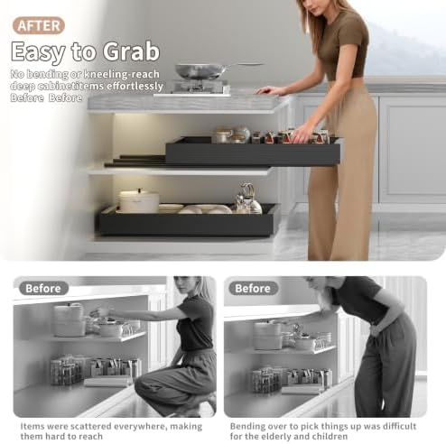 Pull Out Cabinet Organizer, Expandable 12.6"-20.47" 2Pack (Black)