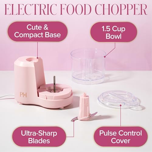 1.5-Cup Food Chopper, Stainless Steel Blade With One-Touch Pulse Control, Compact Mini Electric Chopper For Vegetables, Herbs, Nuts & Dressings, Pink