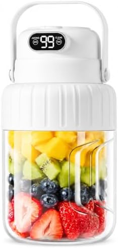 Portable Blender for Smoothies juicer, 33.8 oz Personal Blender with Ice-Crushing, 32-Blade Steel Head, Digital Display, Type-C Charging, Leak-Proof for Outdoor, Camping, Fitness (White) by Unknown