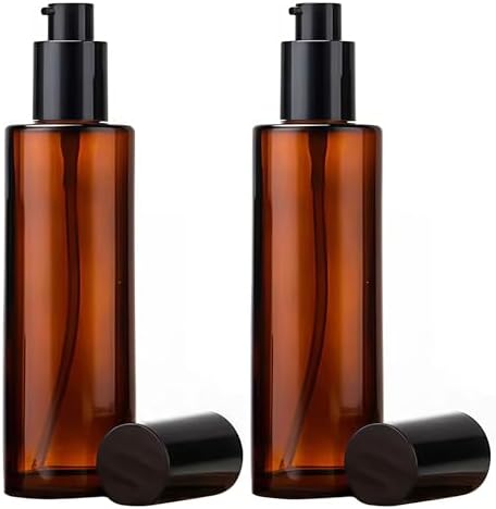2 PCS 100/3.4oz Amber Glass Travel Bottles with Black Pump, Leakproof Lotion Dispenser for Essential Oil, Cream, Shampoo, Body Wash & Travel Toiletries by Unknown
