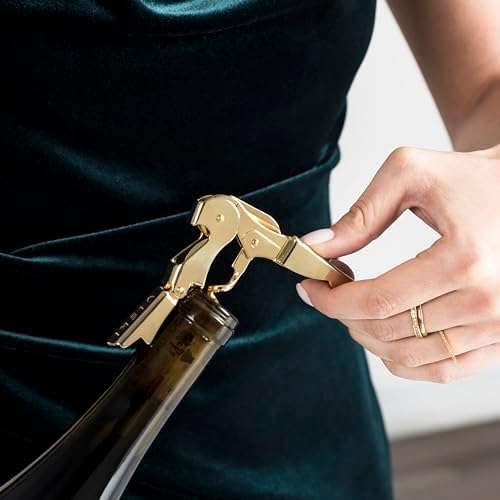 24k Gold Plated Signature Double Hinged Waiter's Corkscrew Wine Opener, Stainless Steel with Built-in Bottle Opener & Foil Cutter for Home Bar, Kitchen, Travel, Gifts for Wine Lovers, Set of 1