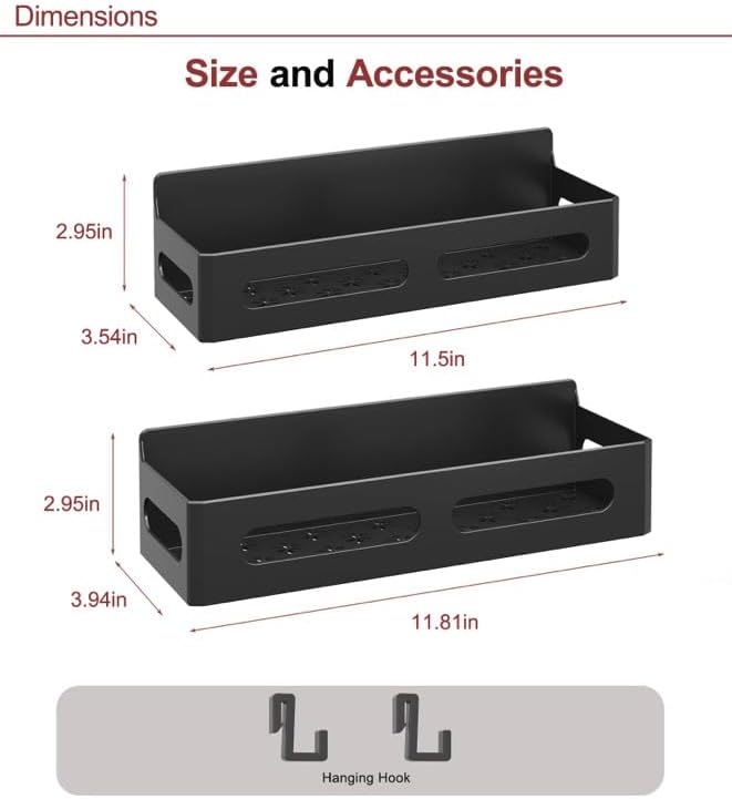 Heavy Duty Magnetic Fridge Kitchen Organizer, Black, Wall Mount Storage Shelf, 2 Pack