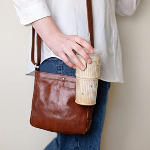 All Glass Iced Coffee Cup with Lid and Straw, Ribbed Glass Tumbler Set of 2 (22 oz ribbed)