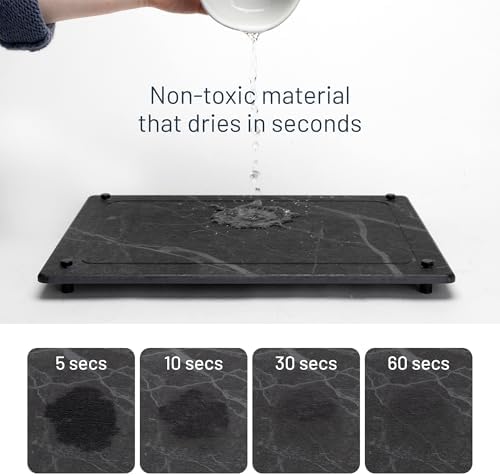 Natural Stone Dish Drying Mat 18" x 14", Slate Color - Diatomaceous Earth Kitchen Mat | Quick Drying, Non-Toxic, BPA-Free, Eco-Friendly | Female-Founded USA Brand